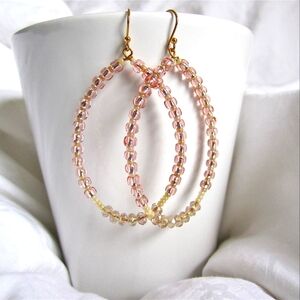 Gold Champagne Peachy Pink Crystal Oval Hoops